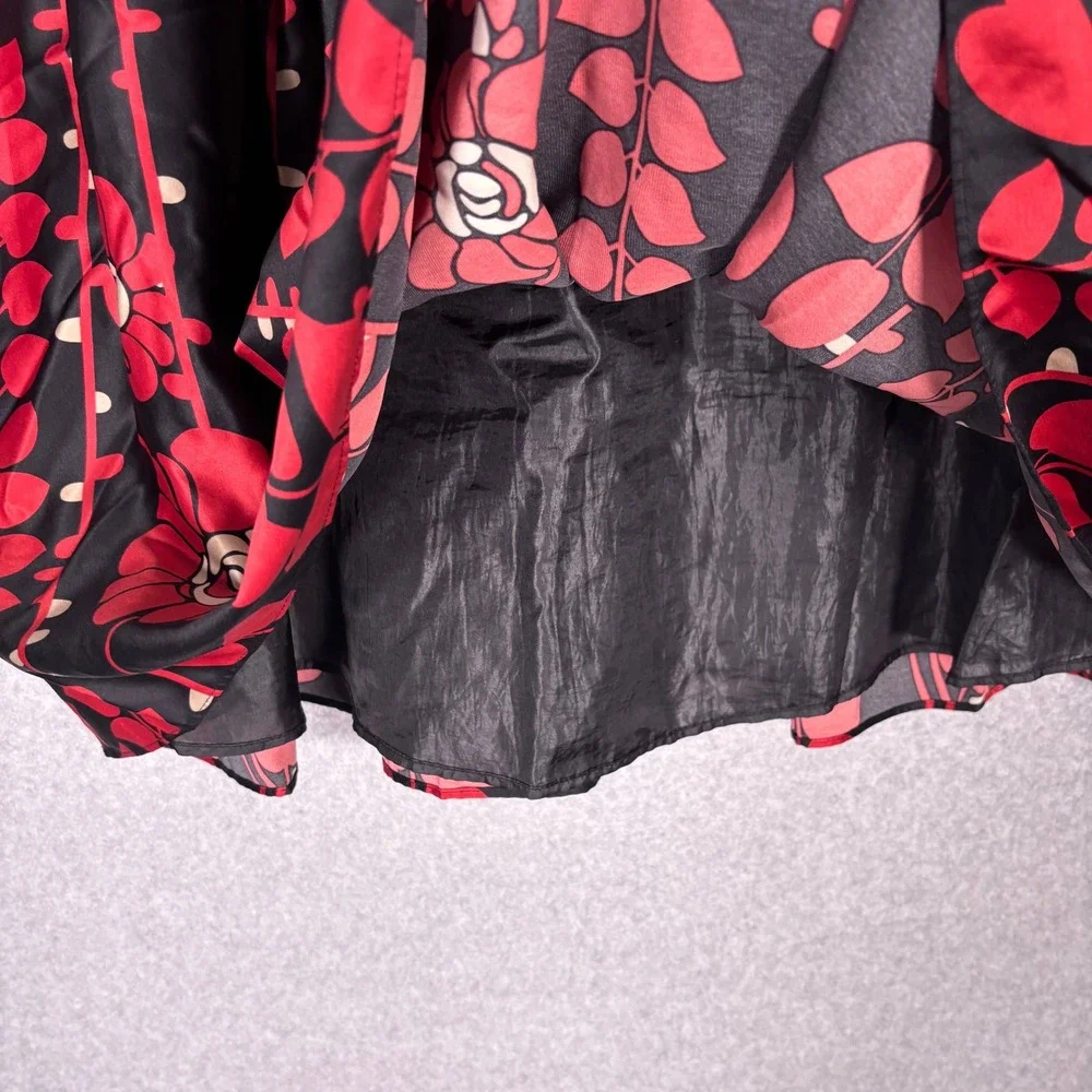Mossimo Satin Pleated Skirt 8 Black Red Floral Skater‎ Dark Romantic Feminine